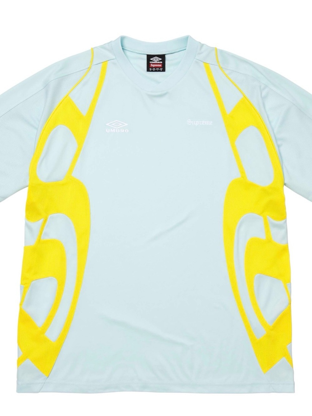 Supreme Men’s Light Blue Swim Rash Guard with Yellow Panels